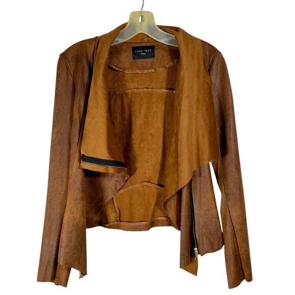 Love Tree Caramel Brown Vegan Faux Leather Moto Jacket • Size S • Rocker Biker - Picture 6 of 13